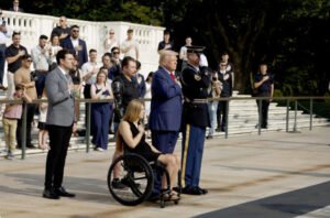 Former President Donald Trump visited the cemetery to honor American war dead.